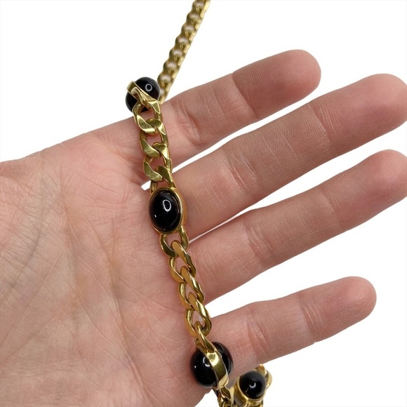 Monet Gold Tone Thick Chain Black Bead Necklace - Picture 3 of 8